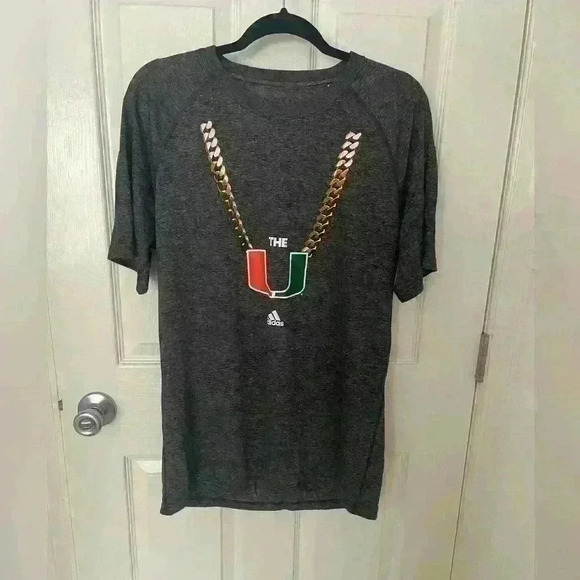 Adidas Ultimate Tee Miami Hurricanes "The U" Chain T-Shirt Men's Size L NCAA - Picture 1 of 8